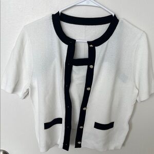 Elegant Women's White and Black Button Down Shirt
